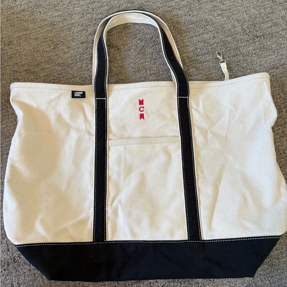 Land’s End Extra Large 5 Pocket Zip Top Canvas Tote Bag